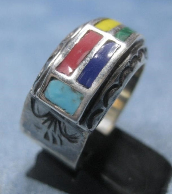 Sterling Silver Multi-Colored Stones Ring *Size 10