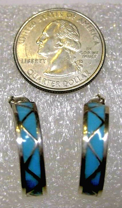 Lovely Indian All Natural Turquoise Inlay Sterling Silver Earrings