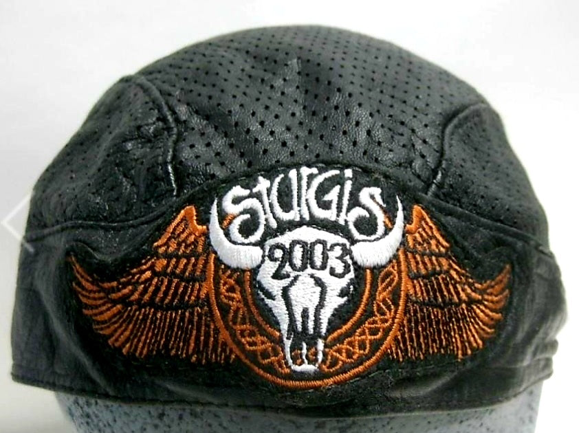Black Leather Sturgis 2003 Skull Cap
