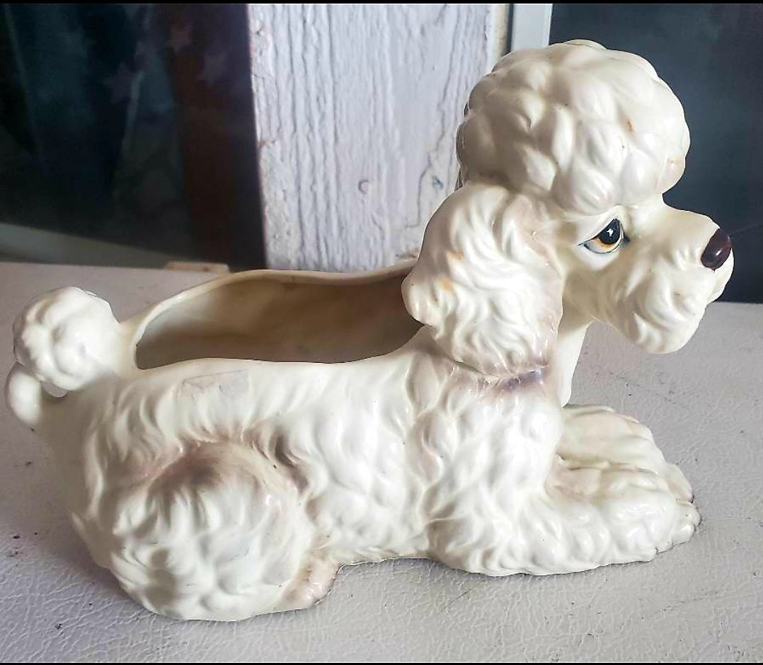 Vintage Lefton Ceramic Poodle Dog Planter Figurine H7859 Japan