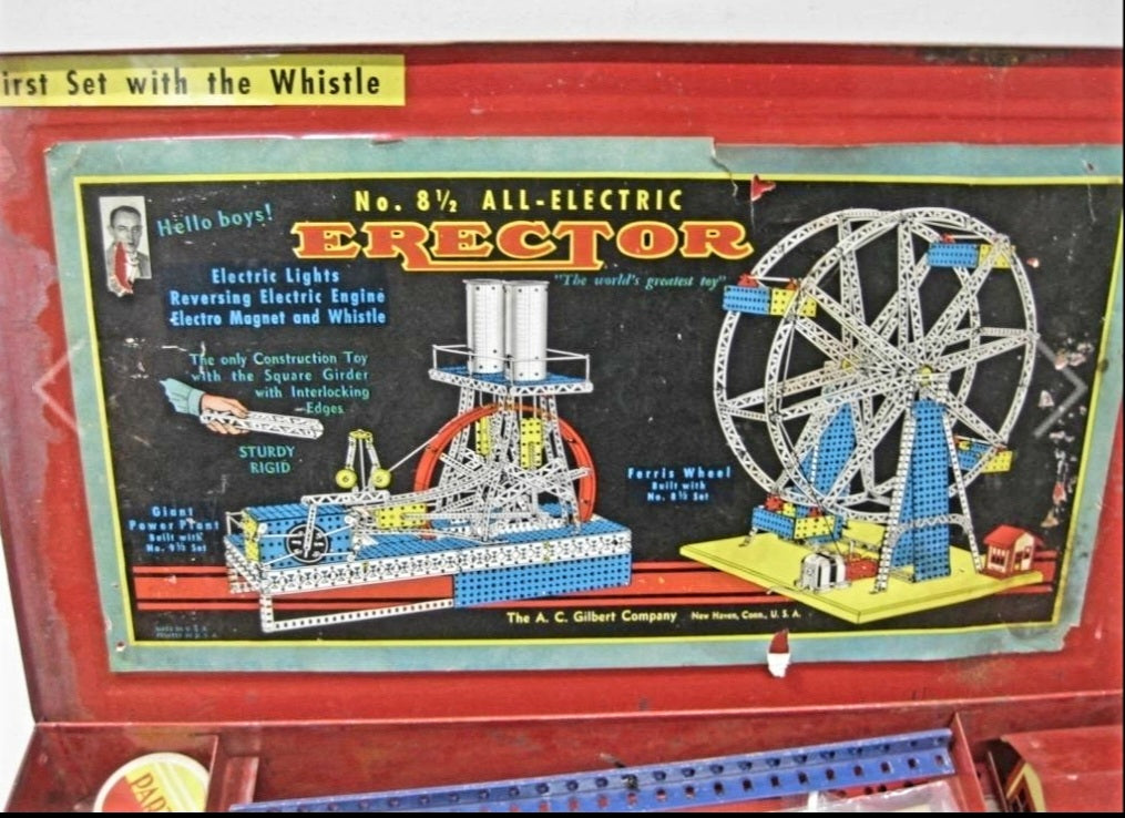 Rare! 1938 Gilbert Erector Set No 8 1/2 A C All Electric Working Motor Ferris Wheel (Complete)