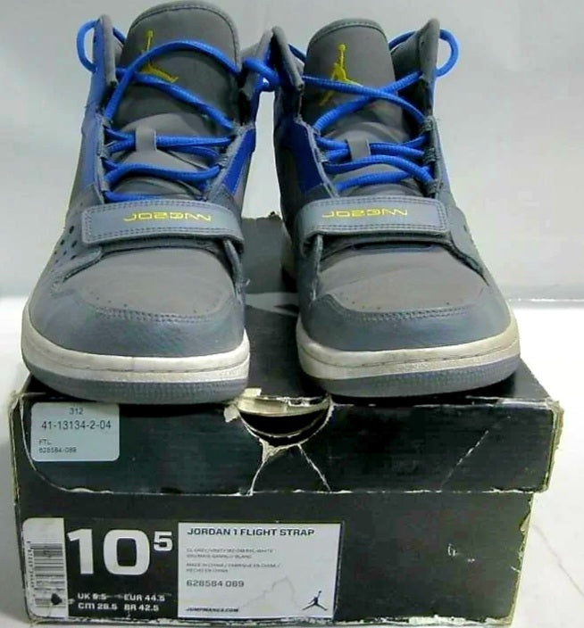 Original Nike Air Jordan 1 Flight Strap Grey Basketball Trainers 628584 005