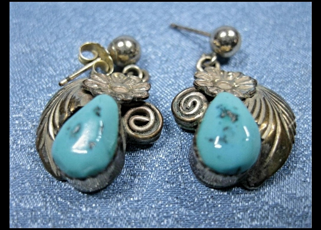 Vintage Sterling Silver & Turquoise Earrings Hallmarked/Signed