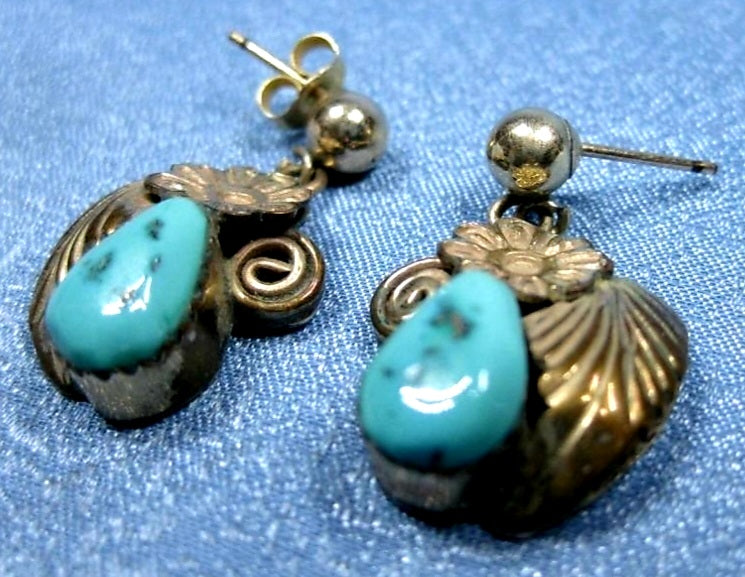 Vintage Sterling Silver & Turquoise Earrings Hallmarked/Signed