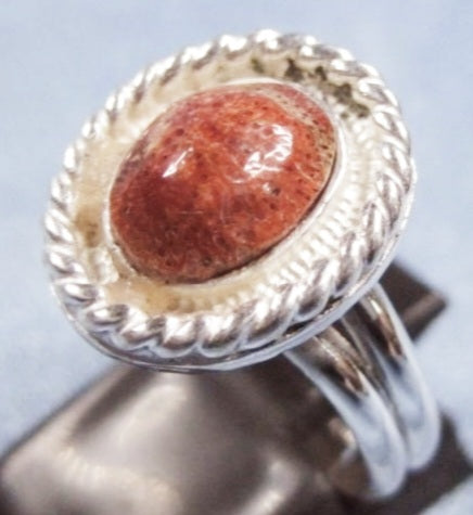 Small SouthWest Sterling Silver & Red Coral Ring *Size 8.75