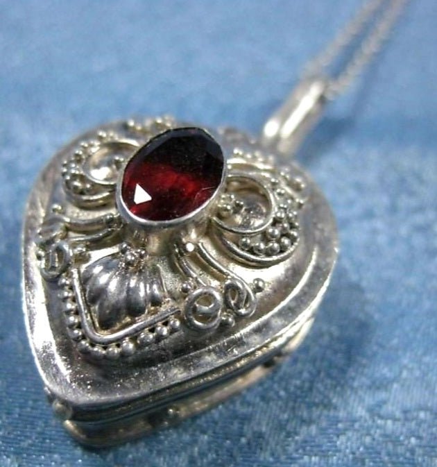 Sterling Silver & Garnet Locket Necklace