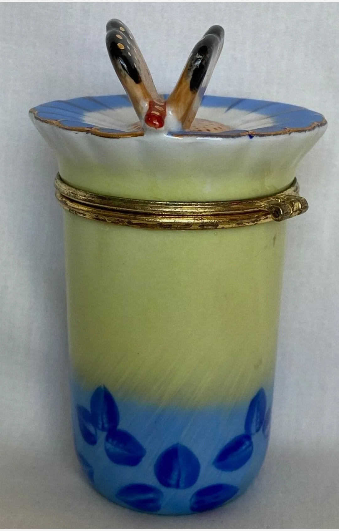 Adorable Butterfly Flower Porcelain Trinket Box Candle Holder by Bombay Company