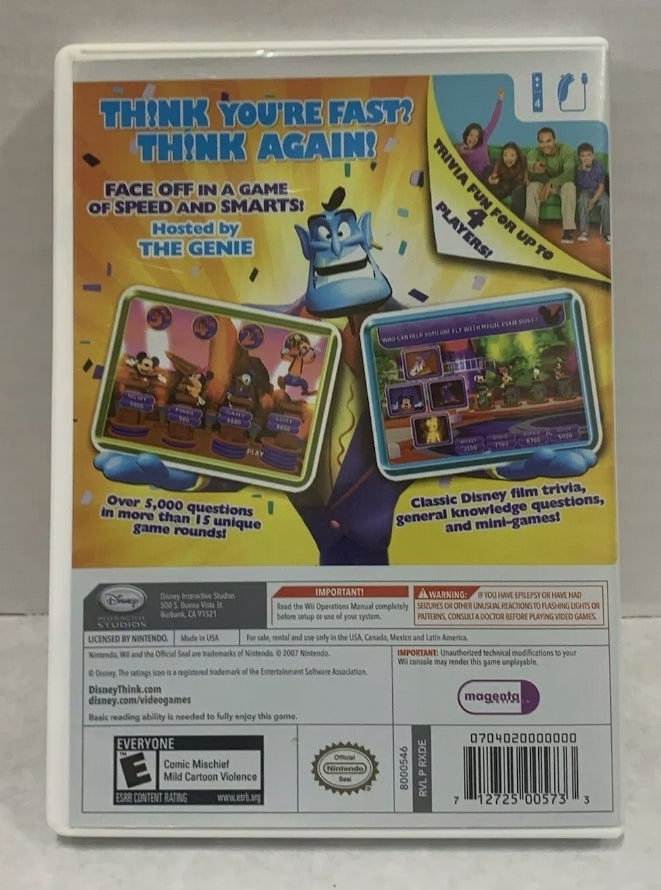 Disney Think Fast Nintendo Wii Very Good Complete Disc Case Manual