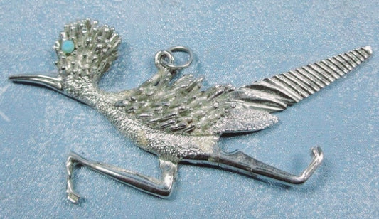 Cute Silver Tone RoadRunner Necklace Pendant w/ Stone