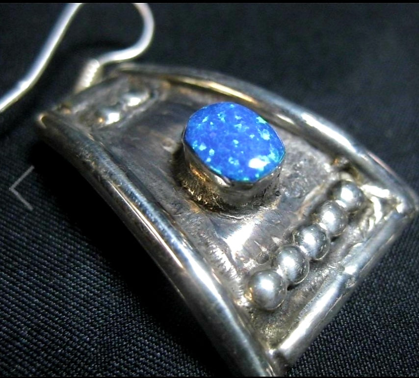Sterling Silver Blue Opal Dangle Earrings