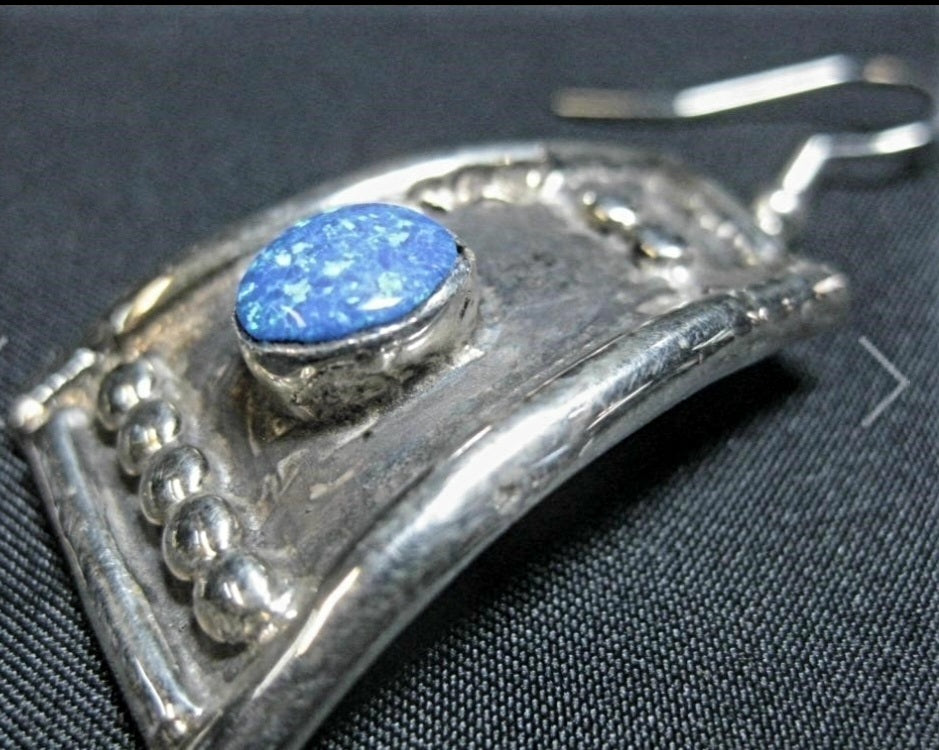 Sterling Silver Blue Opal Dangle Earrings
