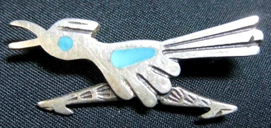 Cute Sterling Silver Turquoise RoadRunner Brooch *Great Condition