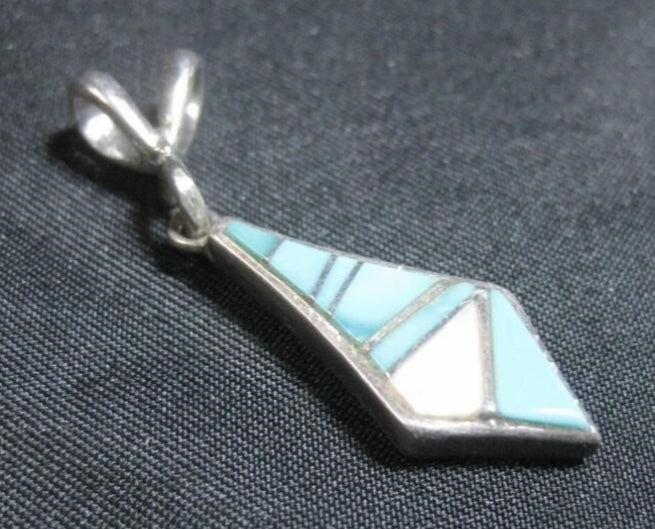 Two (2) Sterling Silver Turquoise Stone & Inlay Necklace Pendants