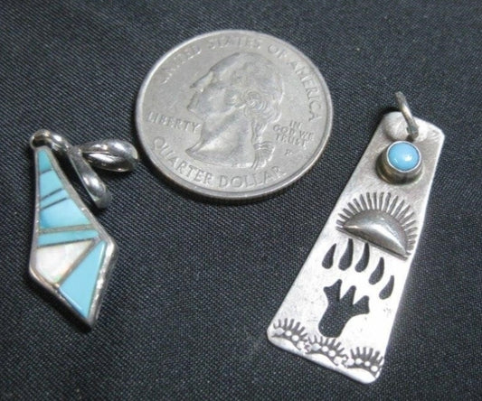 Two (2) Sterling Silver Turquoise Stone & Inlay Necklace Pendants