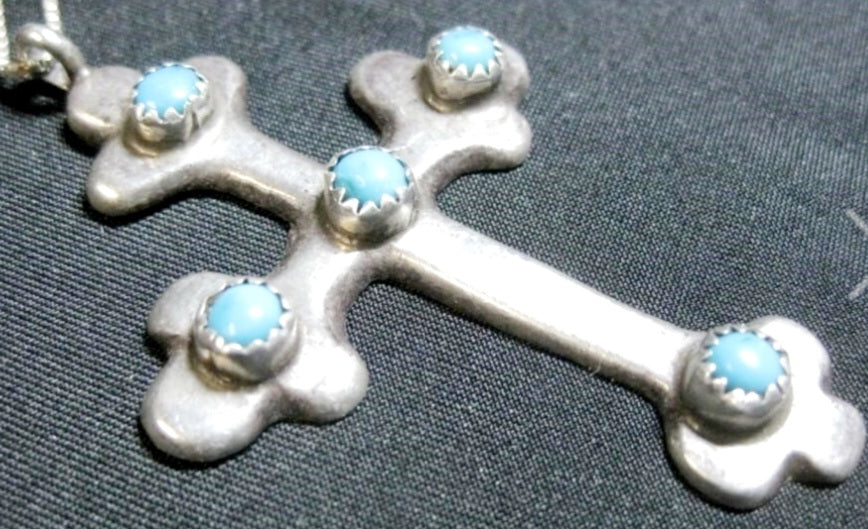 Sterling Silver Turquoise Cross Necklace Hallmarked