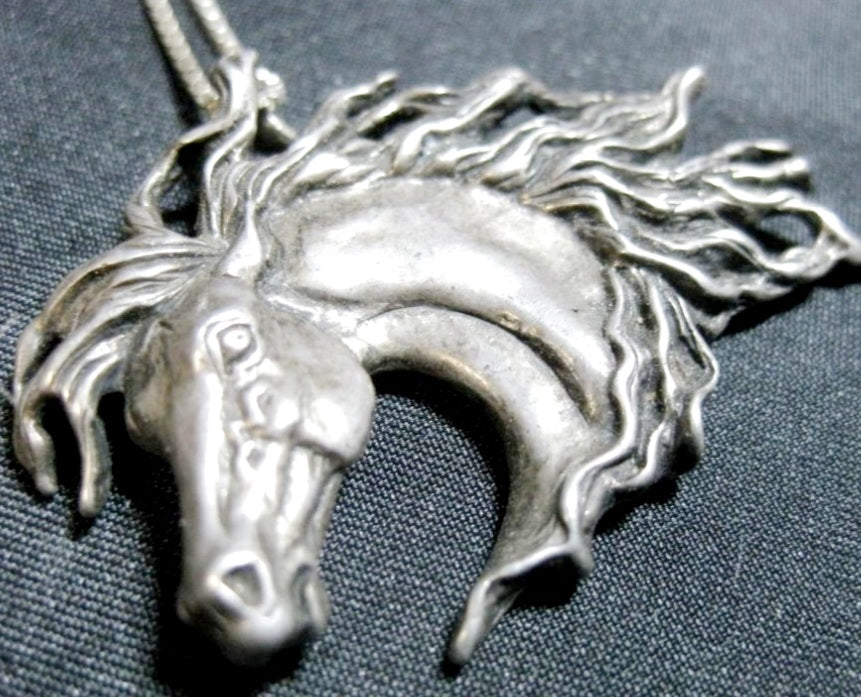 Gorgeous Wild Horse Head Sterling Silver Necklace