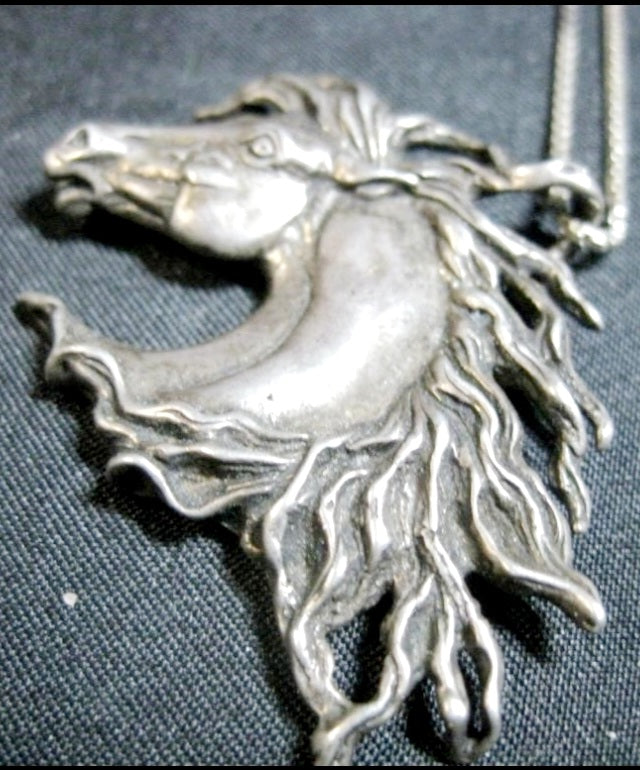Gorgeous Wild Horse Head Sterling Silver Necklace