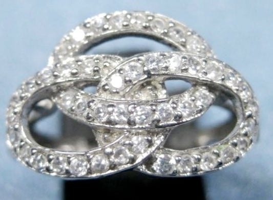 Sterling Silver & CZ Triple Interlocking Circles Ring *Size 7