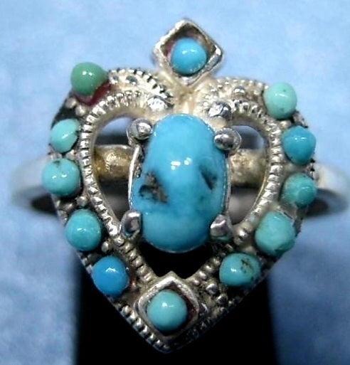 Heart Shaped Sterling Silver & Turquoise Ring *Size 9.5