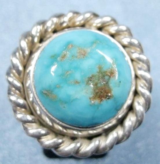 Large Sterling Silver & Turquoise Native Hallmarked Ring *Size 9.5