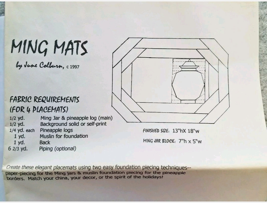 June Colburn Designs #11 "Ming Mats" (13" x 18") Placemats Quilt Pattern *1997