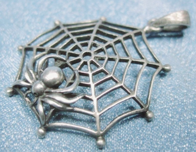 Sterling Silver 1" Spider Spinning her Web