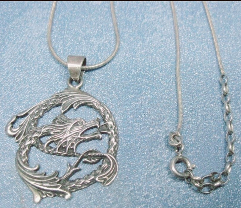 Sterling Silver .925 Dragon 16" Necklace