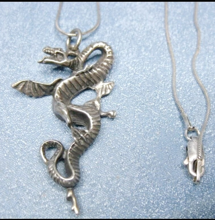 Sterling Silver WATER DRAGON 16" Necklace