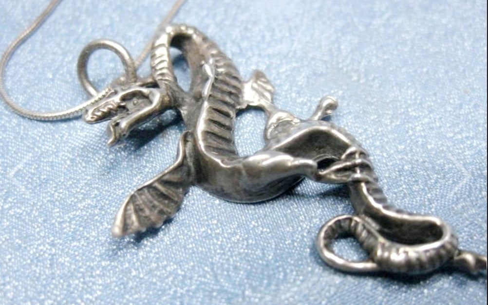 Sterling Silver WATER DRAGON 16" Necklace