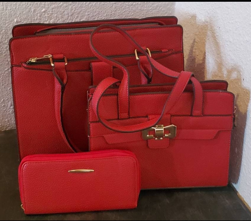 NEW *Stunning 3-Piece Red Multiple Purse Set For All Occasions