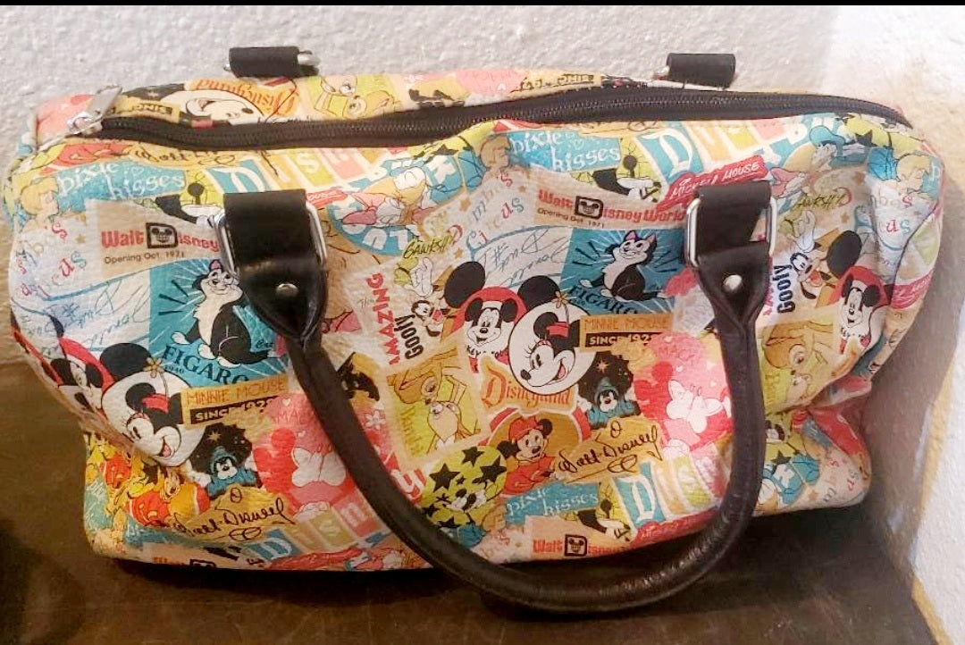 Walt Disney Authentic Original Dome Satchel Purse Handbag Disneyland Collage