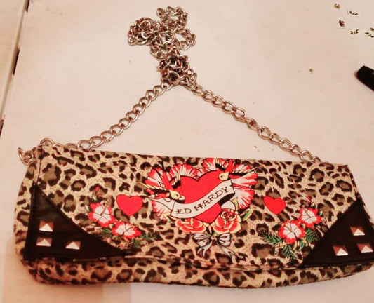 Authentic Leopard 'ED HARDY' Shoulder Clutch Purse