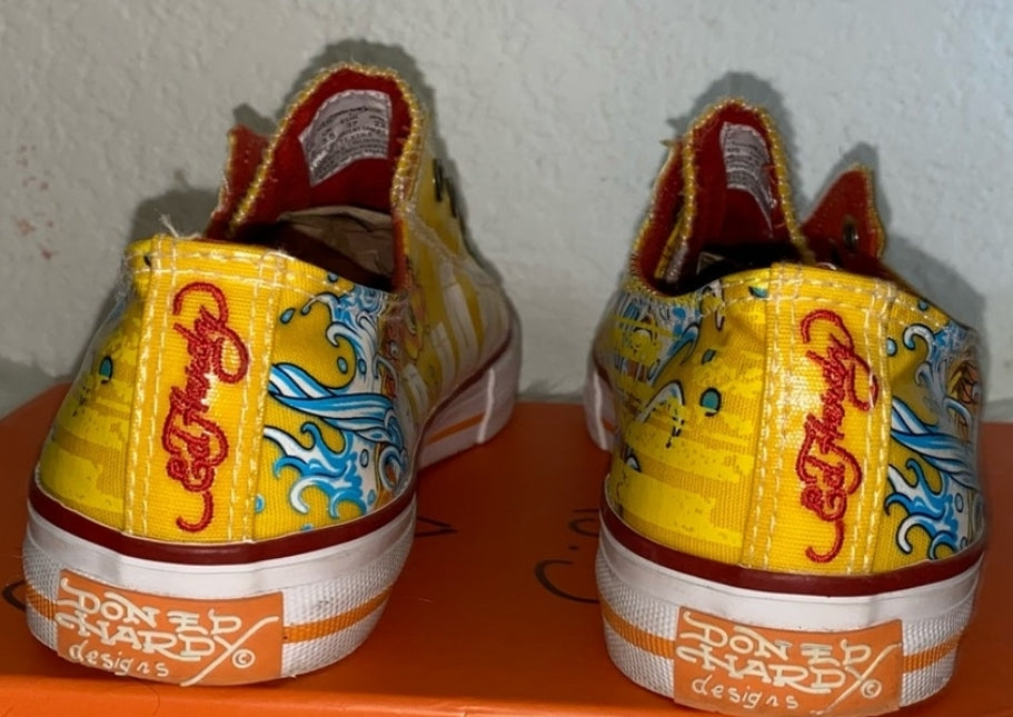 Great *ED HARDY Yellow Koi Fish Slip-On Sneakers Shoes (Size 10)