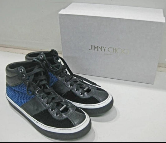 JIMMY CHOO *Black & Blue Hightop Sneakers in Box (Sz 8/41)