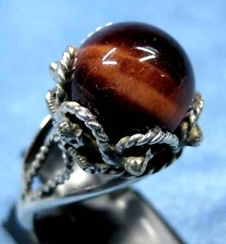 Vintage Sterling Silver .925 Red Tiger Eye Ring (Size 5)