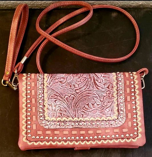 NEW *Pink American Bling Crossbody Leather Tooled Purse