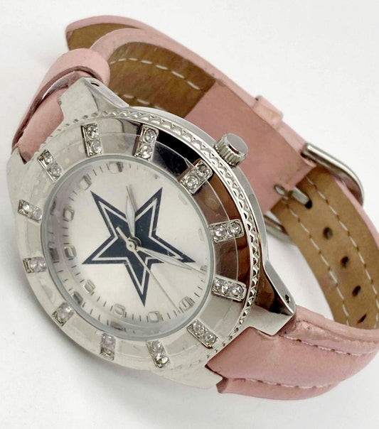 Dallas Cowboys Womens Watch (08' Release) Pink Leather Glitz Wristwatch