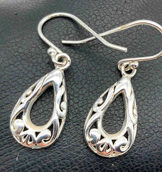 A Pair of Sterling Silver Filigree Drop Earrings