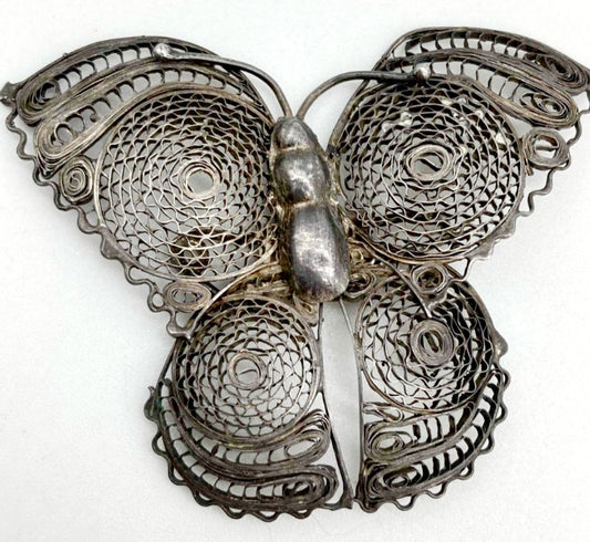 Vintage 1950s Sterling Silver Filigree BUTTERFLY Brooch (Hallmarked)