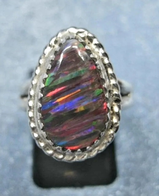 Sterling Silver & Dazzling Multiple Color Opal Pear Shaped Ring (Size 6.75)