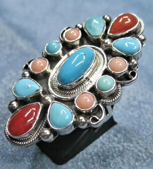 Vintage Sterling Silver & Multi Stone Ring *Size 5.75
