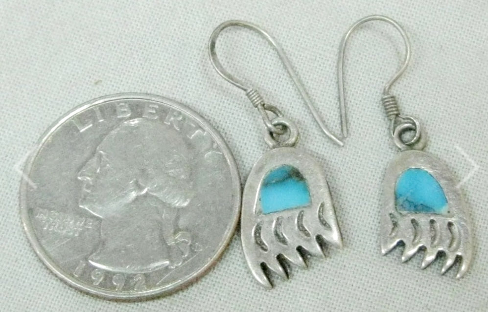 Cute Sterling Silver & Turquoise Bear Claw Earrings