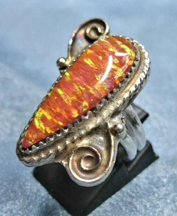Vintage Sterling Silver SW Orange Opal Ring *Hallmarked (sz6)