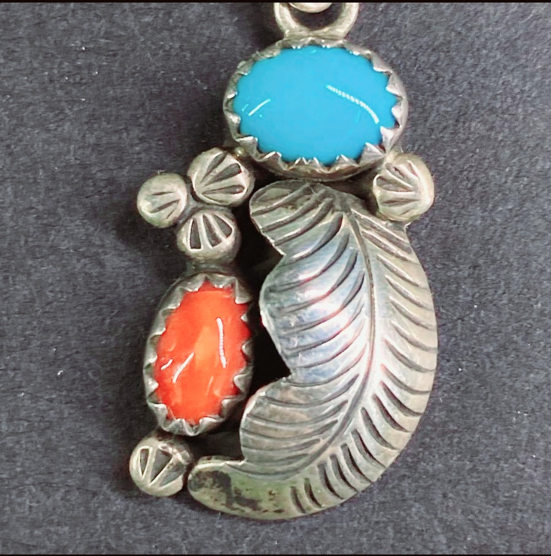 Beautiful *Sterling Silver, Turquoise, & Red Coral Earrings