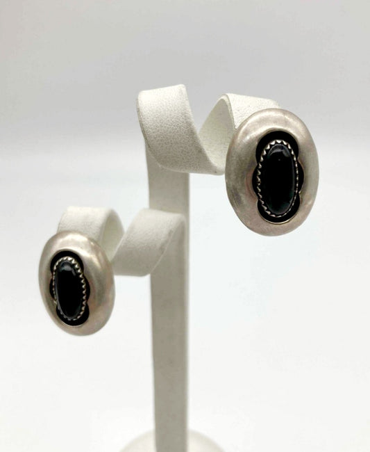 Elegant *Sterling Silver & Onyx Stone Earrings (Spencer Sterling)