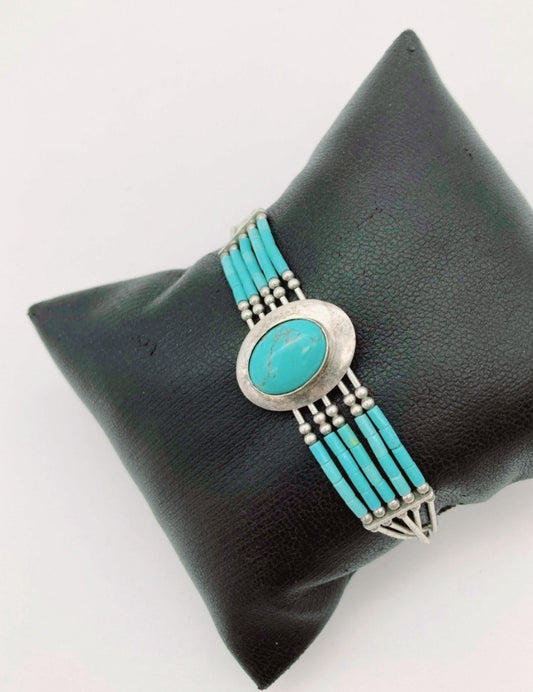 Beautiful *Sterling Silver SW Liquid Metal & Turquoise Bracelet