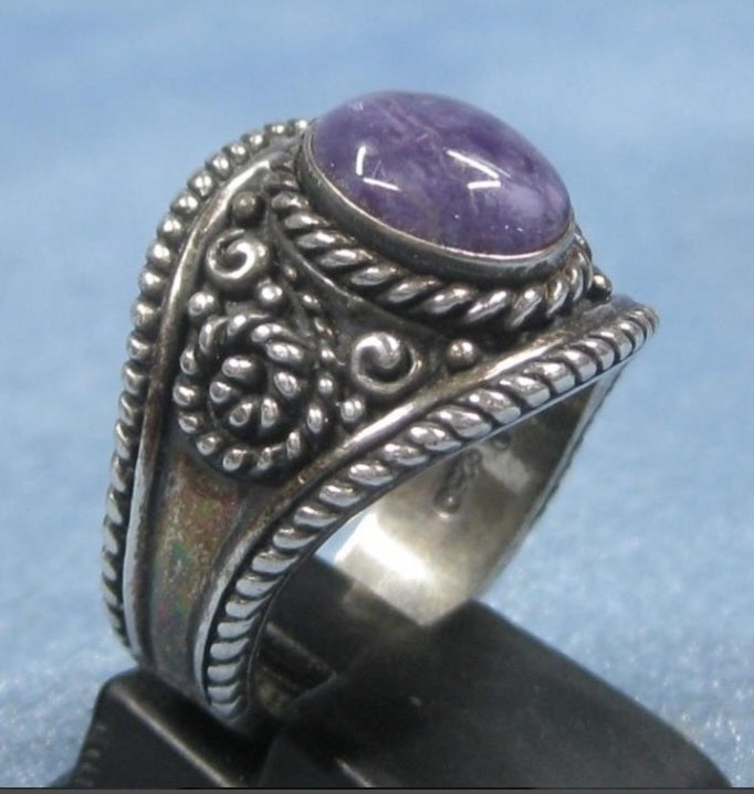 Sterling Silver Charoite Purple Stone Ring *Hallmarked (Size 8)
