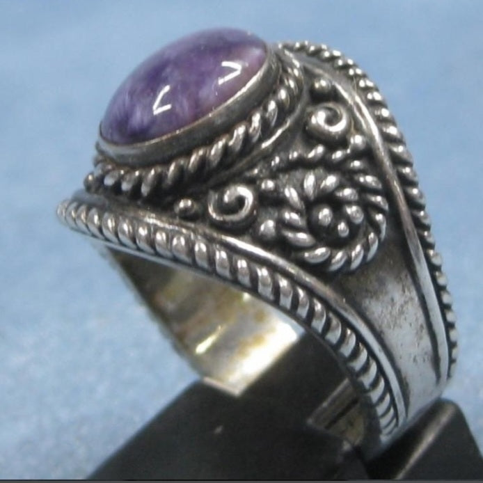 Sterling Silver Charoite Purple Stone Ring *Hallmarked (Size 8)