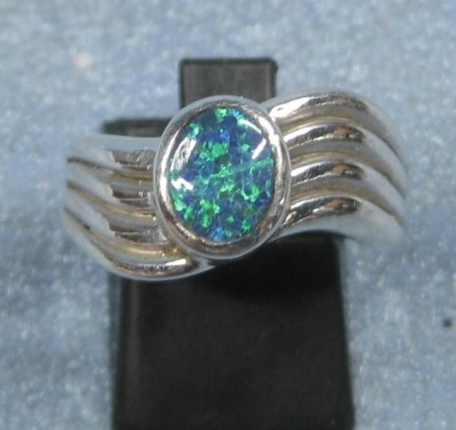 Pretty Sterling Silver & SW Blue Opal Ring (Size 6.75)