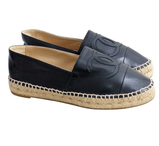 CHANTEL Black Lambskin *Espadrille Women Shoes/Box (size 10)